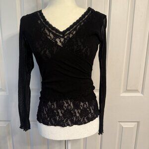Hanky Panky Y2K Whimsigoth Mesh Lace V Top Size M Witchy Stretchy Baddie Sexy